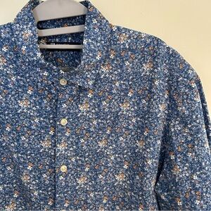 Cremieux Classics Men's XL short Sleeve Button Up Shirt, Blue FLORAL 100% Cotton